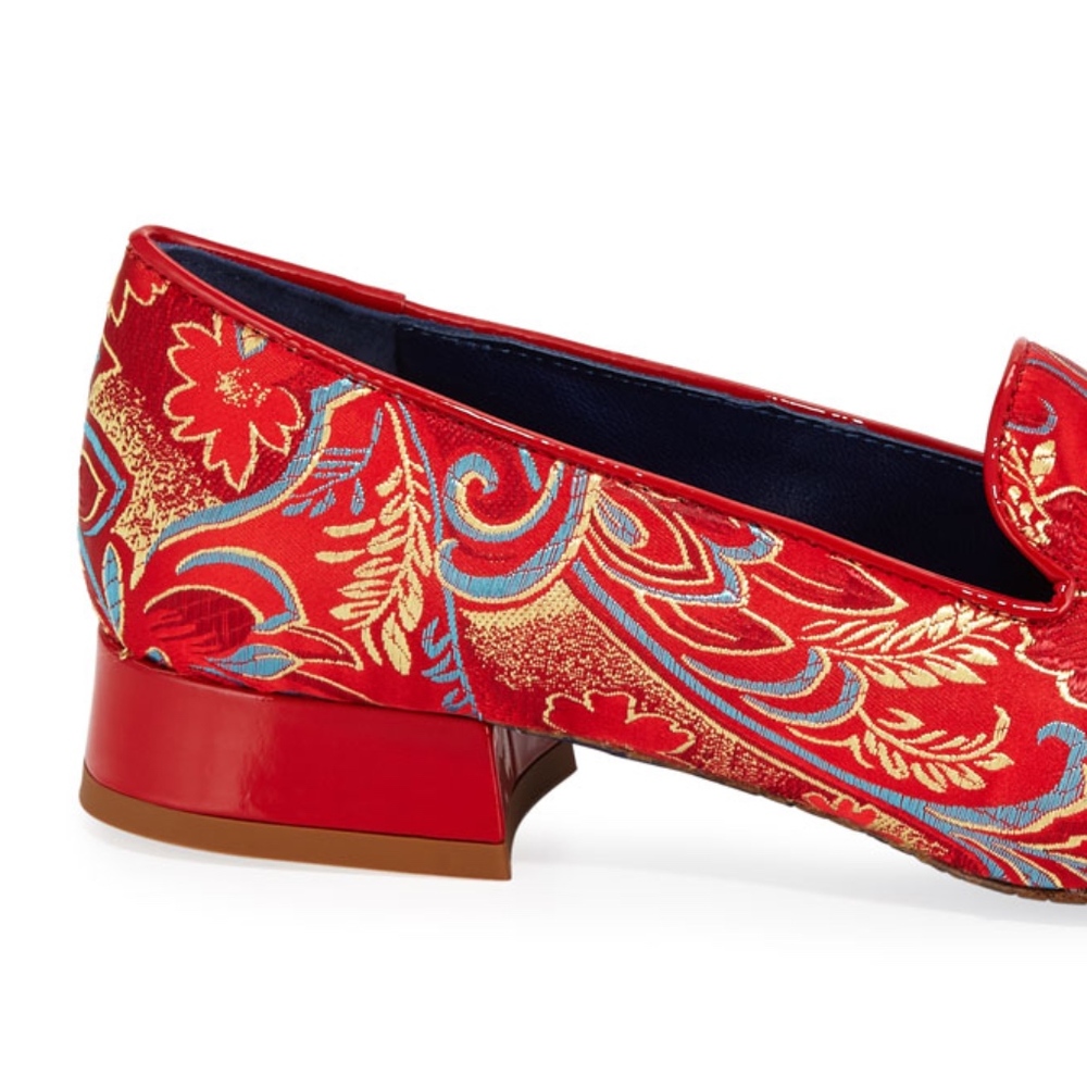 Valentina Rangoni NIB Embroidered LUXE Satin Slippers Amalfi Loafers 6B Flats - Picture 10 of 11